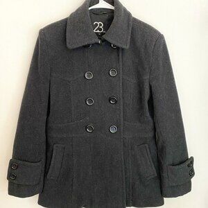 23rd St. Womens Peacoat 12 Dark‎ Gray Wool Blend Double Breasted Hole Lining Poc